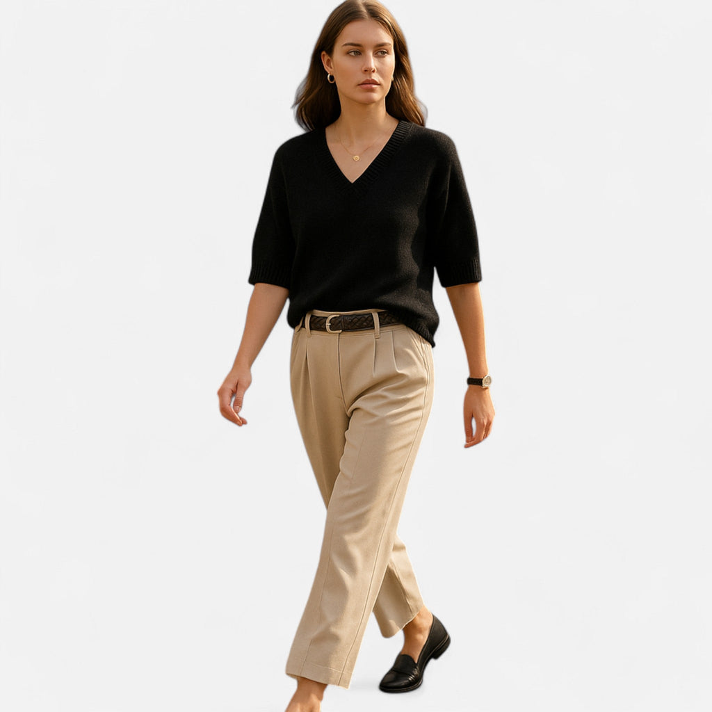Avérron | Women’s V-Neck Rib-Knit Short-Sleeve Sweater