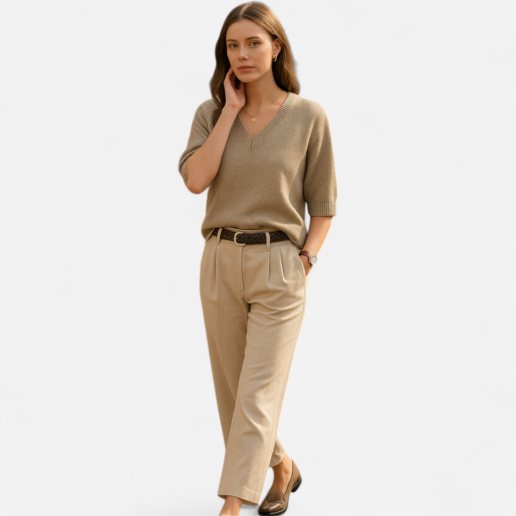 Avérron | Women’s V-Neck Rib-Knit Short-Sleeve Sweater