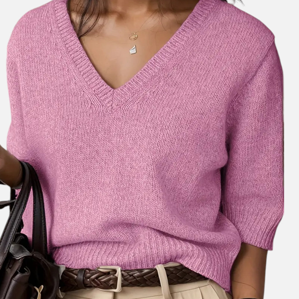 Avérron | Women’s V-Neck Rib-Knit Short-Sleeve Sweater