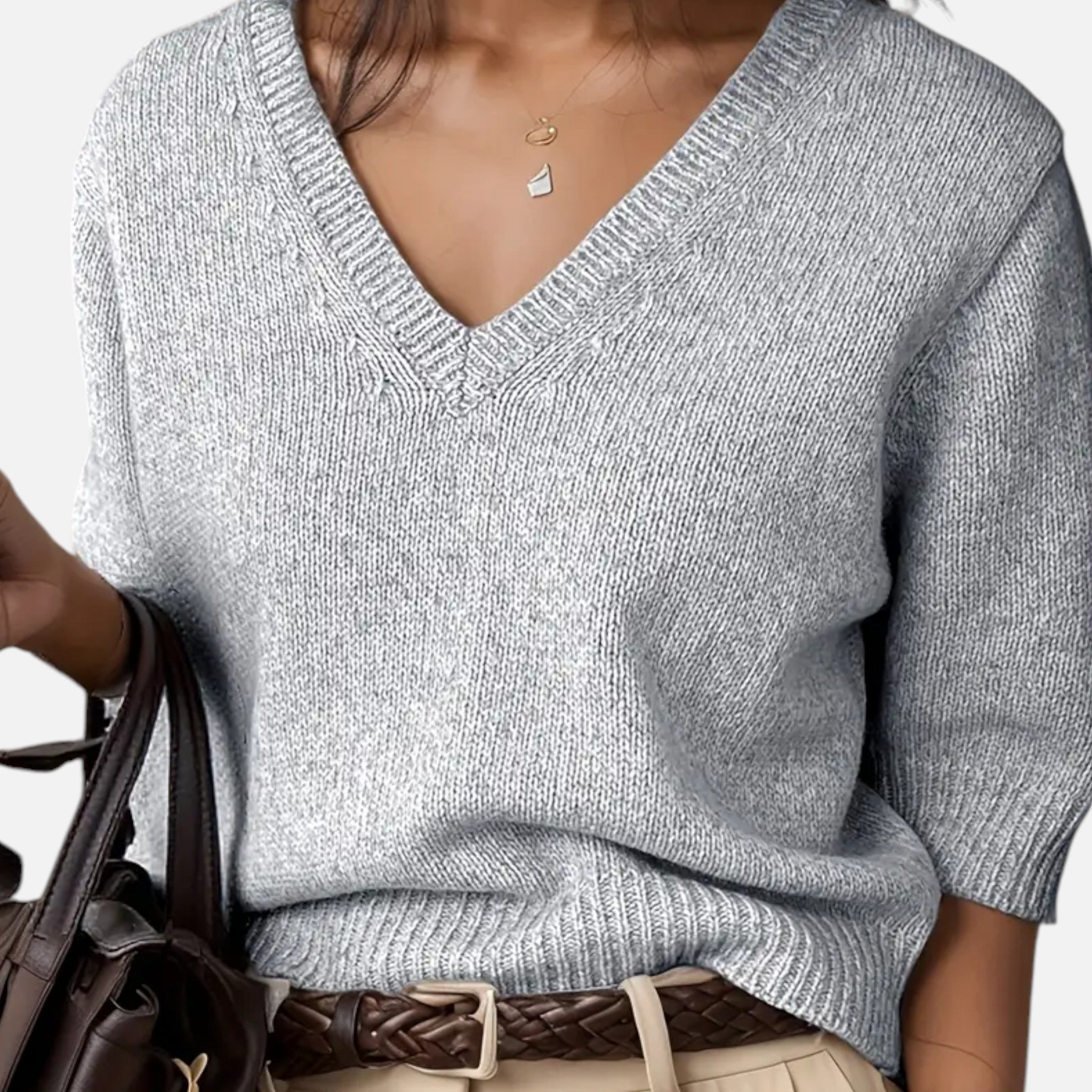 Avérron | Women’s V-Neck Rib-Knit Short-Sleeve Sweater