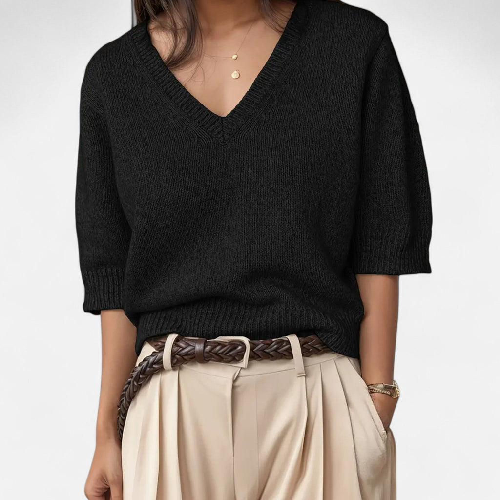 Avérron | Women’s V-Neck Rib-Knit Short-Sleeve Sweater